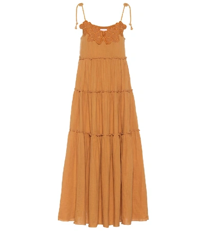 Shop See By Chloé Embroidered Cotton Maxi Dress In Yellow