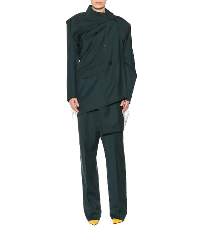 Shop Balenciaga Pulled Wool And Mohair Jacket In Green