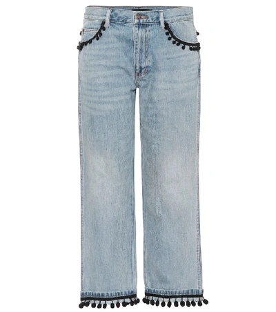Shop Marc Jacobs Pompom-trimmed Jeans In Blue