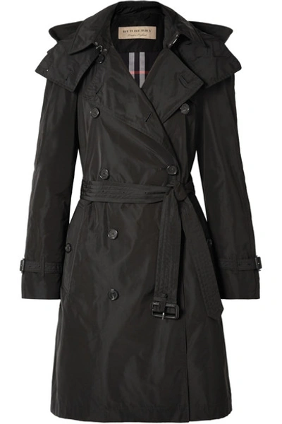 Shop Burberry The Amberford Hooded Shell Trench Coat In Black