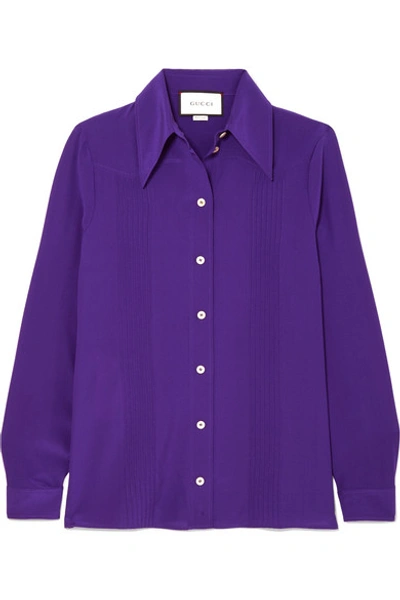 Shop Gucci Pintucked Silk Crepe De Chine Shirt