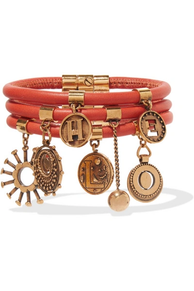 Shop Chloé Leather And Gold-tone Charm Bracelet In Red