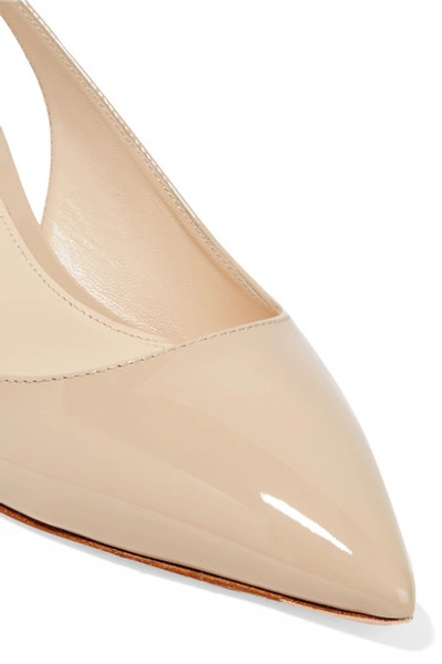 Shop Prada 45 Patent-leather Slingback Pumps In Beige