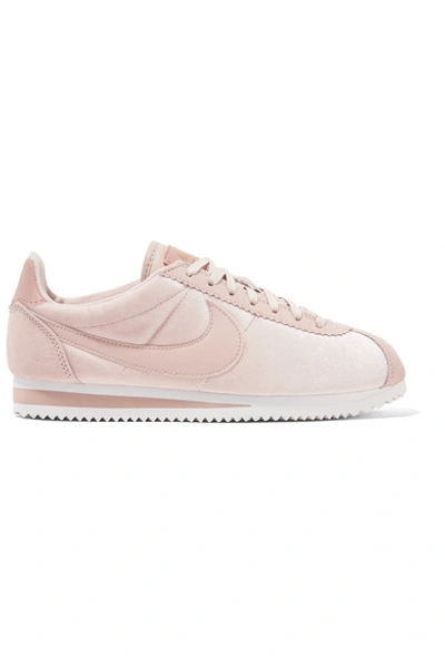 Shop Nike Classic Cortez Suede And Leather-trimmed Velvet Sneakers In Pastel Pink