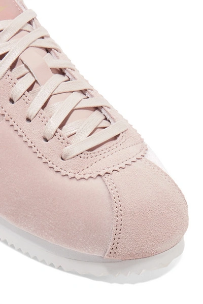 Shop Nike Classic Cortez Suede And Leather-trimmed Velvet Sneakers In Pastel Pink
