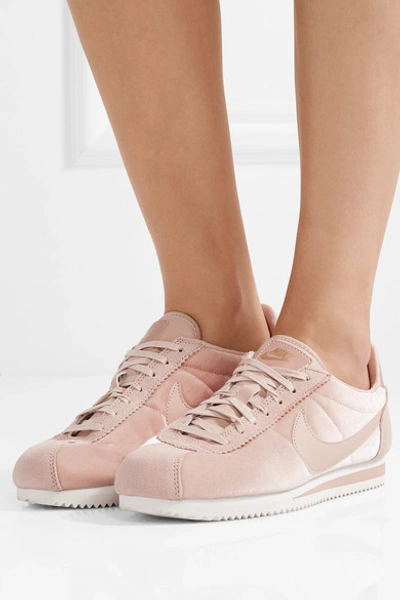 Shop Nike Classic Cortez Suede And Leather-trimmed Velvet Sneakers In Pastel Pink