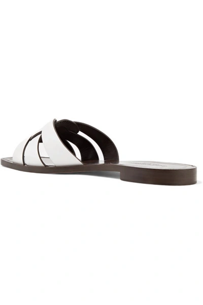 Shop Saint Laurent Nu Pieds Woven Leather Slides In White