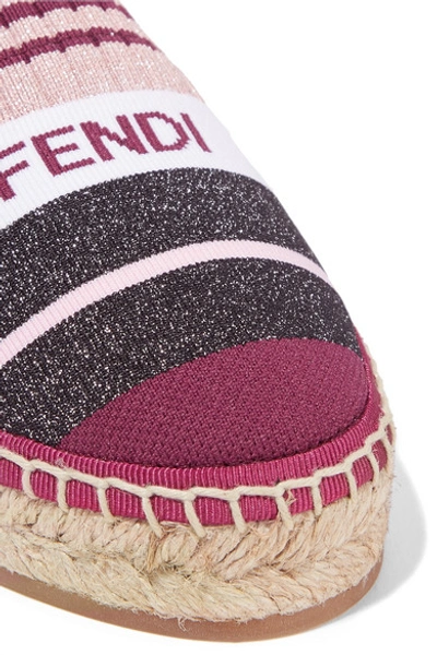 Shop Fendi Logo-woven Striped Metallic Stretch-knit Espadrilles In Pink