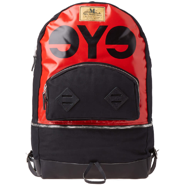 black calfskin and black nylon backpack with red detailing