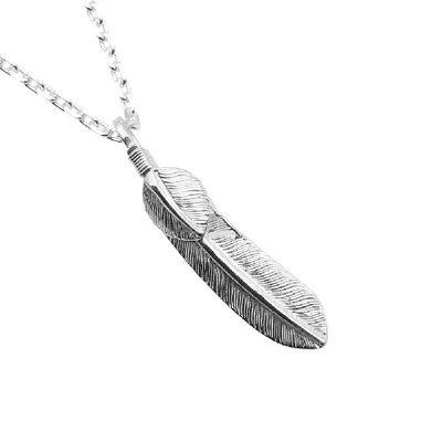 Shop First Arrows Heart Double Feather Medium Pendant In Silver