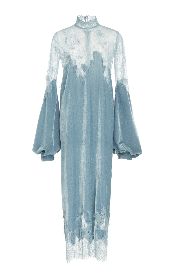Costarellos Illusion Yoke Dress In Blue | ModeSens