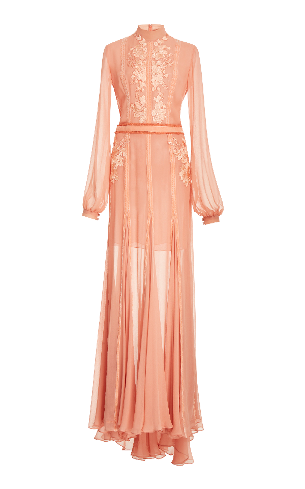 Costarellos Silk Chiffon Long Sleeve Dress In Pink | ModeSens