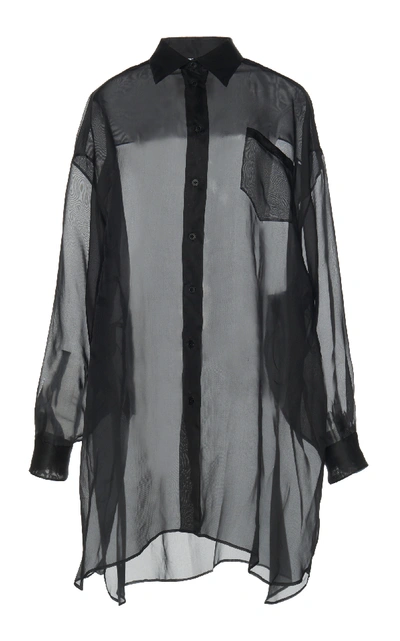 Shop Maison Margiela Silk Organza Tunic Blouse In Black