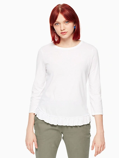 Shop Kate Spade Long Sleeve Ruffle Tee In Fresh White