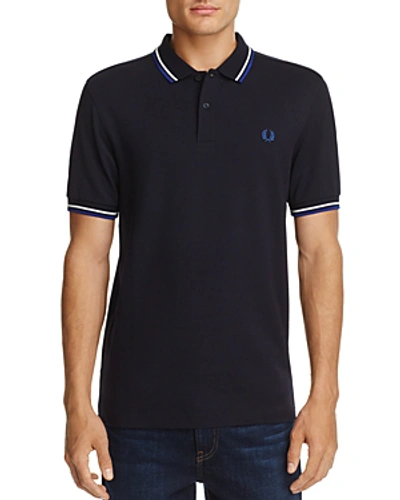 Shop Fred Perry Tipped Pique Slim Fit Polo Shirt In Navy/snow White/pacific