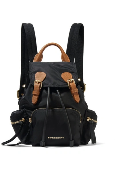 Shop Burberry Small Leather-trimmed Gabardine Backpack In Black