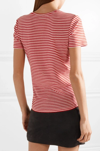 Shop Saint Laurent Flocked Striped Cotton T-shirt