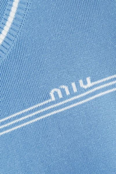 Shop Miu Miu Intarsia Stretch-knit Sweater In Light Blue