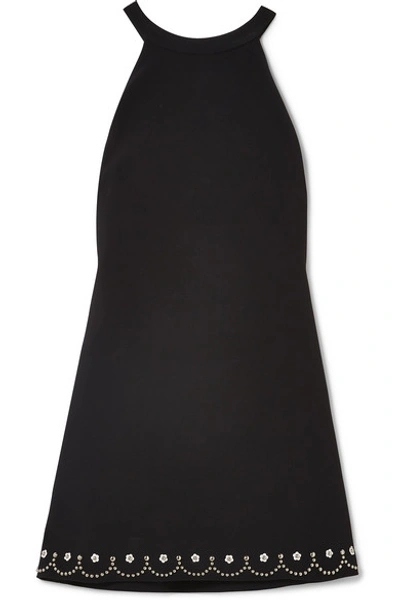 Shop Miu Miu Embellished Cady Mini Dress In Black