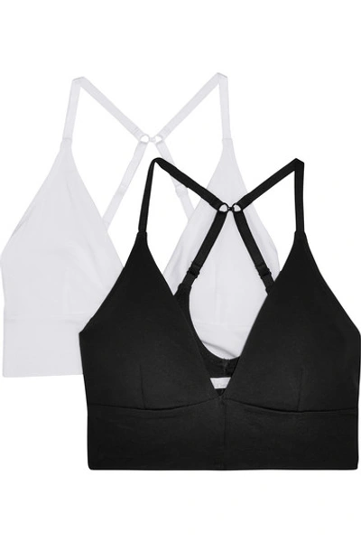 Shop Skin + Net Sustain Helen Set Of Two Organic Pima Cotton-blend Jersey Soft-cup Triangle Bras In Black
