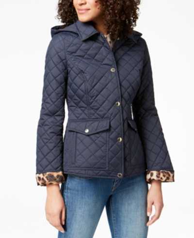 Shop Laundry By Shelli Segal Printed-cuff Quilted Coat In Pretoria Navy