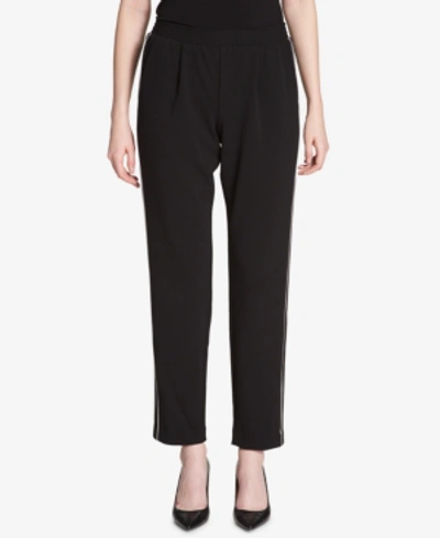 Shop Calvin Klein Piped Straight-leg Pants In Black