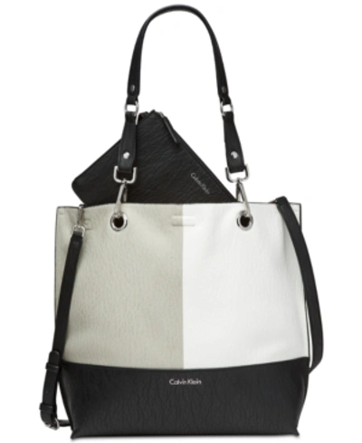 Shop Calvin Klein Color Blocked Reversible Extra-large Tote In Black Combo