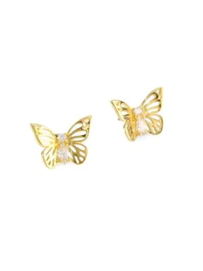 Shop Kate Spade Social Butterfly Stud Earrings In Yellow Gold