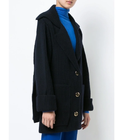 Shop Stella Mccartney Navy Ribbed Cardi-coat