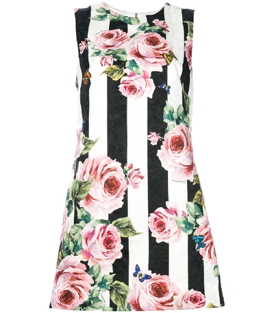 Shop Dolce & Gabbana White Multicolor Stripe And Rose Printed Dress In White/multicolor
