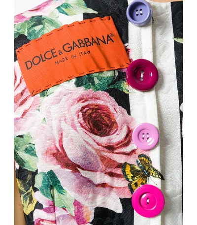 Shop Dolce & Gabbana White Multicolor Stripe And Rose Printed Dress In White/multicolor