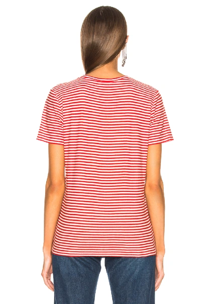 Shop Saint Laurent Striped Small Logo Tee In Red,stripes