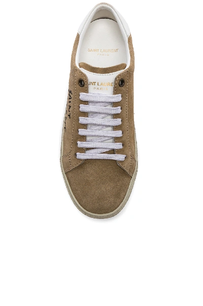 Shop Saint Laurent Embroidered Suede Court Classic Sneakers In Neutrals