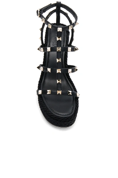Valentino Rockstud Ankle Strap Wedge Sandal In Calfskin Leather 95 Mm In Black