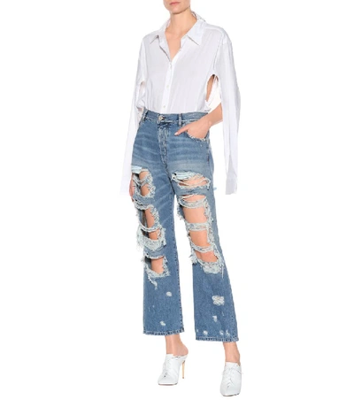 Shop Ben Taverniti Unravel Project Ripped High-waisted Jeans In Blue