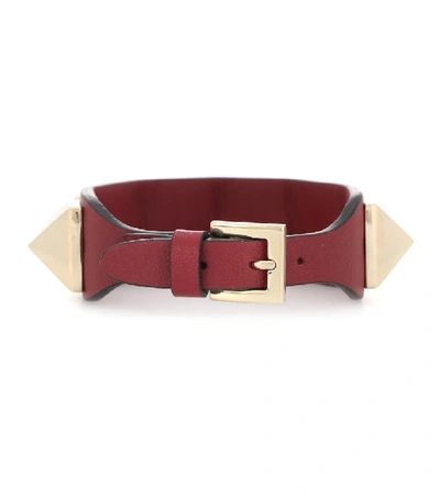 Shop Valentino Rockstud Leather Bracelet In Red