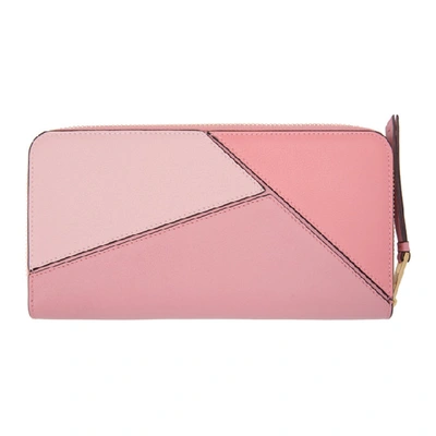 Shop Loewe Pink Puzzle Zip Around Wallet In 7615 Soft P