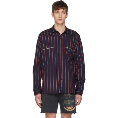 Shop Fear Of God Navy Oversized Piped Shirt In Navy/red Stripe