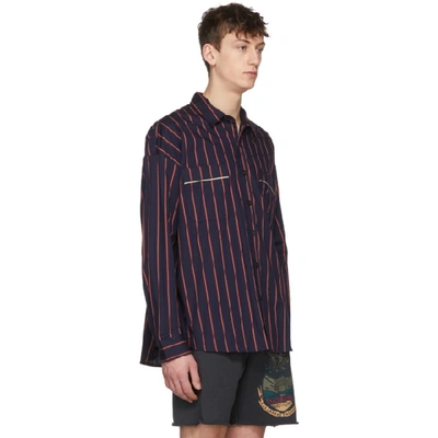 Shop Fear Of God Navy Oversized Piped Shirt In Navy/red Stripe