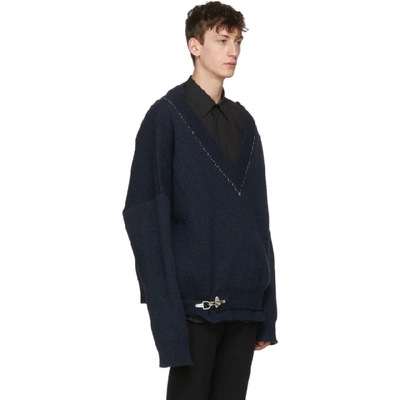 Shop Raf Simons Navy Classic Oversized V-neck Sweater In 00040 Blue