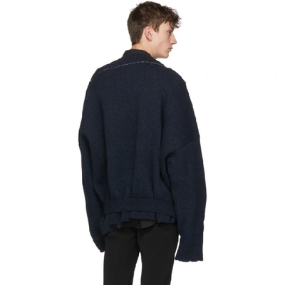 Shop Raf Simons Navy Classic Oversized V-neck Sweater In 00040 Blue