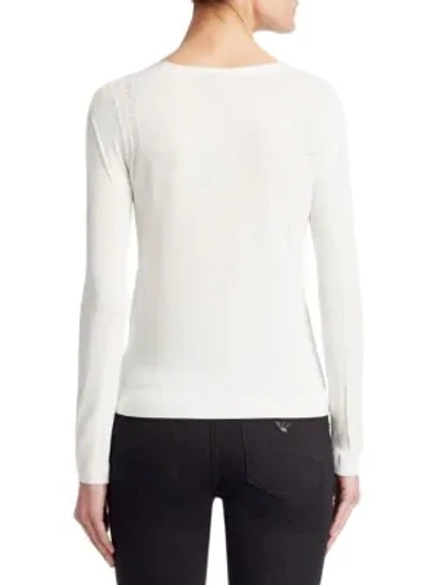 Shop Emporio Armani Long Sleeve Crew Neck Sweater In White