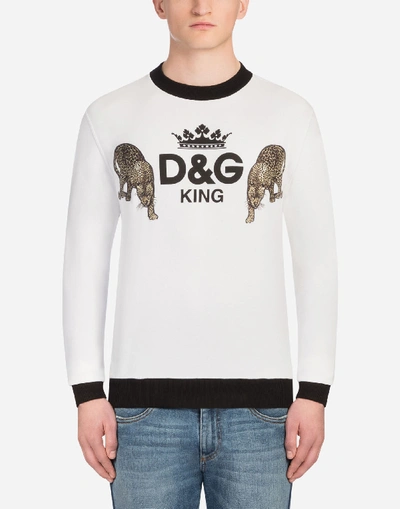 Shop Dolce & Gabbana Printed Cotton Sweatshirt With Patch In White