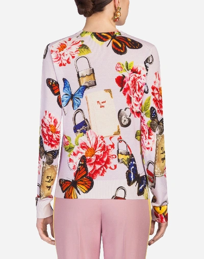 Shop Dolce & Gabbana Printed Cashmere/silk Cardigan In Pink