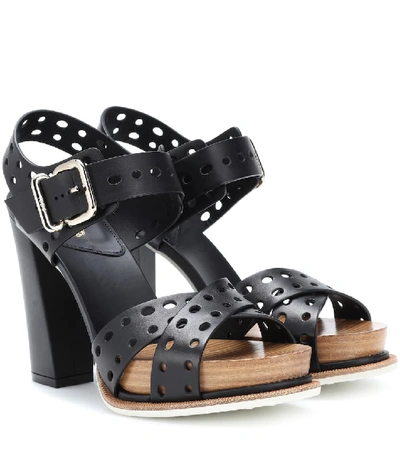 Shop Tod's Plateau Leather Sandals In Black