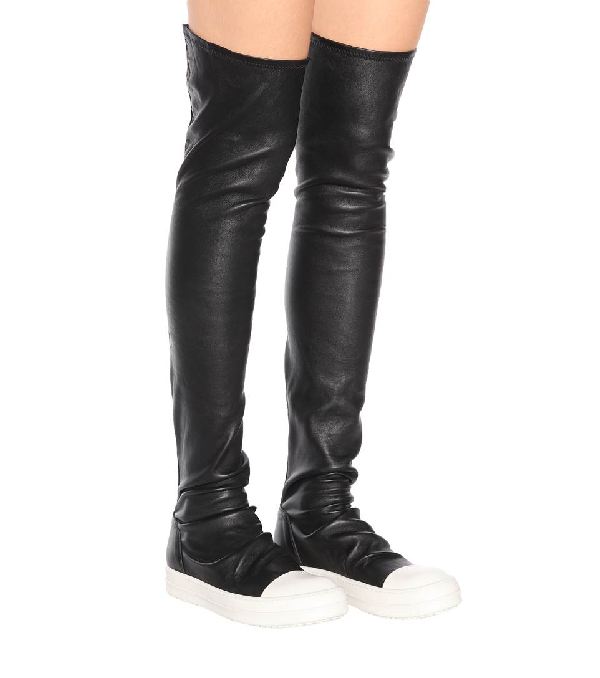 Rick Owens Thigh-high Leather Stocking Sneakers In Black | ModeSens