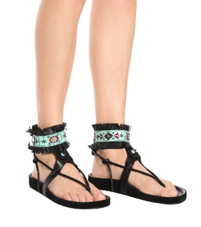 Shop Isabel Marant Eliby Fringed Leather Sandals In Black