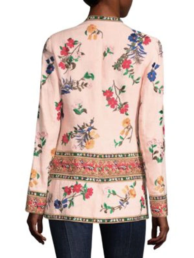 Shop Alice And Olivia Jerri Embroidered Open Front Blazer In Blush Multi