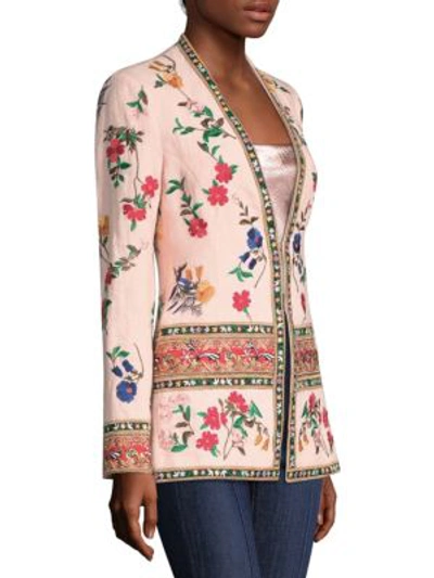 Shop Alice And Olivia Jerri Embroidered Open Front Blazer In Blush Multi