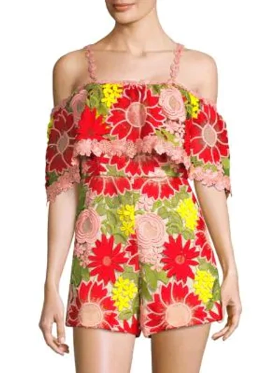 Shop Alice And Olivia Anelle Floral Lace Romper In Multi